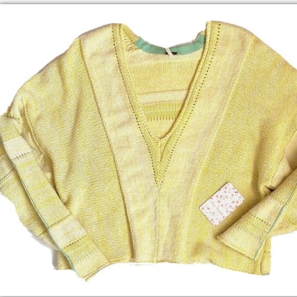S 🔖 FREE PEOPLE Lemonade Stand Sweater Yellow V-neck - Picture 6 of 9
